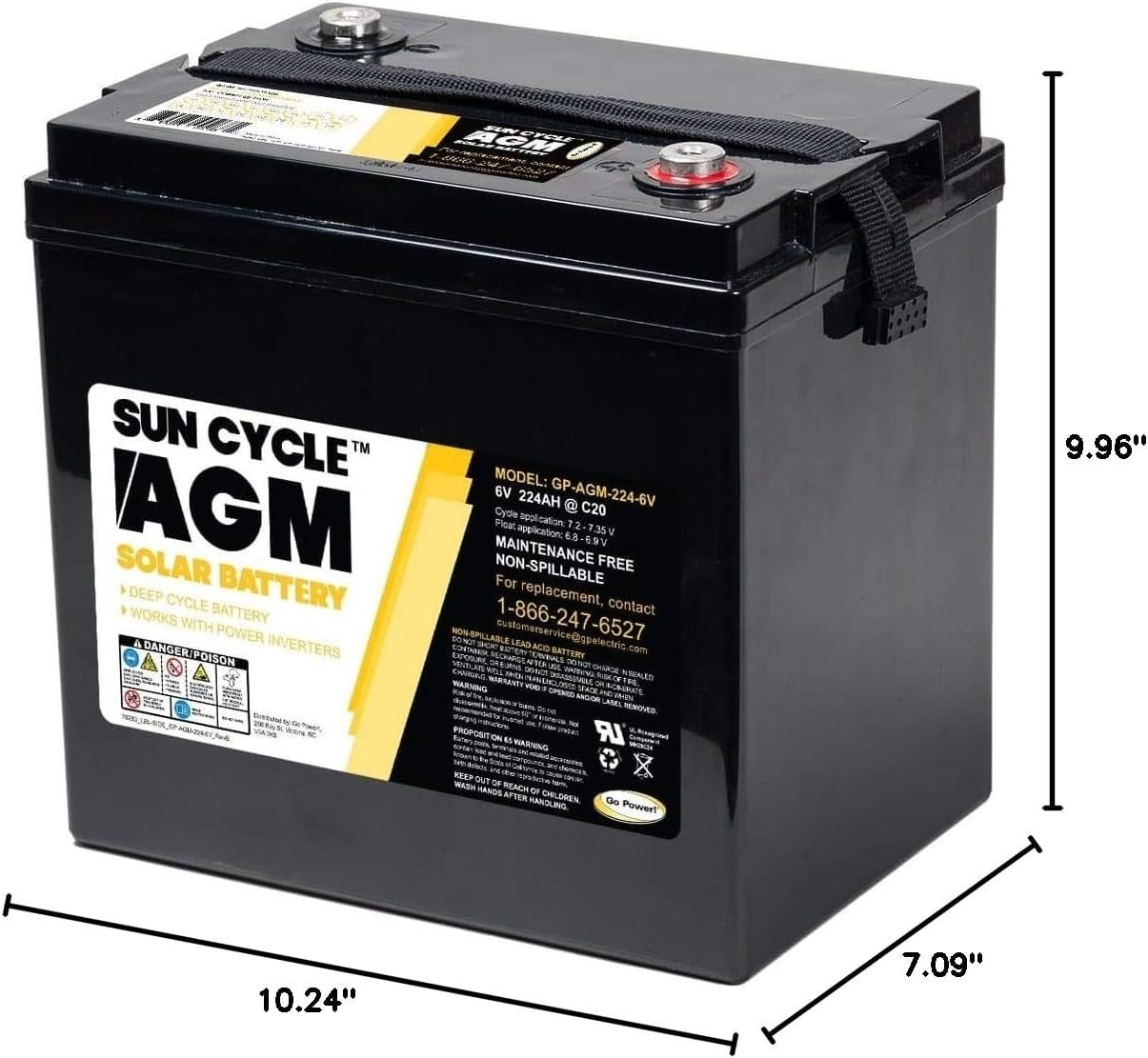 Go Power GP-AGM-224-6V 6 Volt AGM Deep Cycle Battery - 224 Amp Rechargeable Replacement Solar Battery for PV Solar, Inverters, RV & Off-Grid Use - Image 2