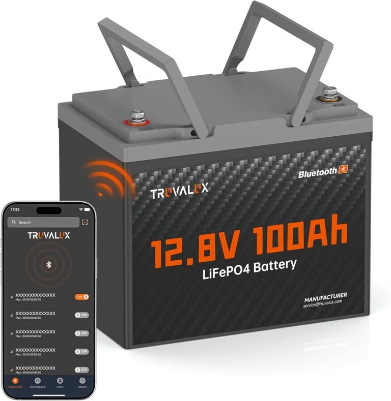 12V 100Ah LiFePO4 Lithium Battery with Bluetooth, Group 24 | 100A BMS, 1280Wh Capacity, 5000+ Deep Cycles & Low Temp Cut-Off. Ideal for Trolling Motor, RV, Marine, Solar & Off-Grid Power