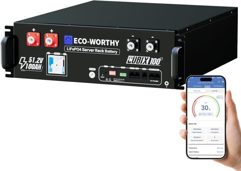 ECO-WORTHY Cubix100 48V 100Ah LiFePO4 Lithium UL9540 Server Rack Battery | UL9540A & UL1973 & CEC Listed, Support Bluetooth & WiFi,5120Wh Energy Storage System for Emergency,Home Backup Power,Off-Grid