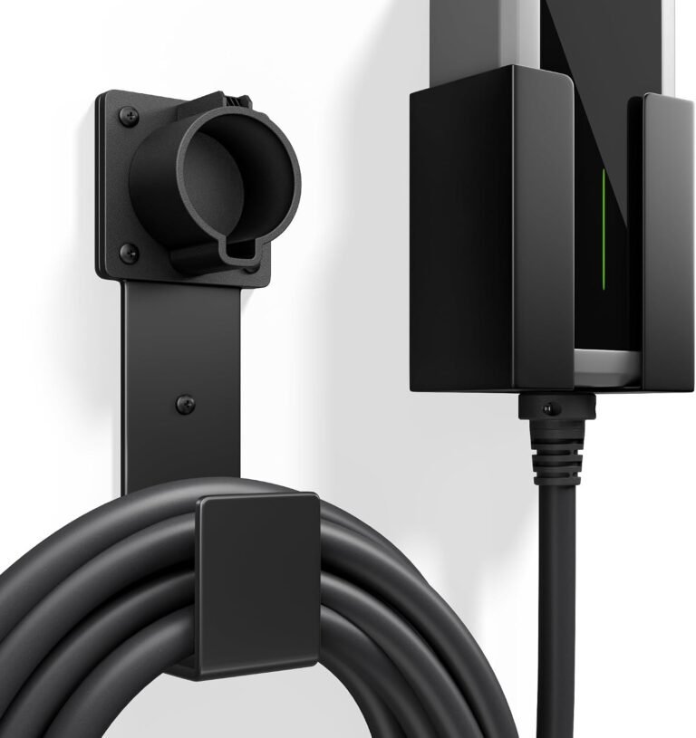 EV Charger Holder Wall Mount – J1772 Cable Organizer & Nozzle Holster with Storage Box for Electric Vehicle Charging