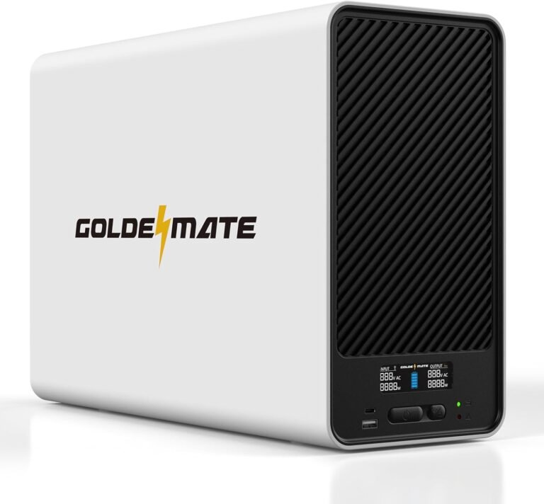 GOLDENMATE 1500VA/1000W Lithium UPS Battery Backup & Surge Protector, White | Line Interactive, Pure Sine Wave, AVR, 8 Outlets, 296Wh Extended Runtime, 51.2V LiFePO4 Backup Battery for PC/NAS/Gaming/TV