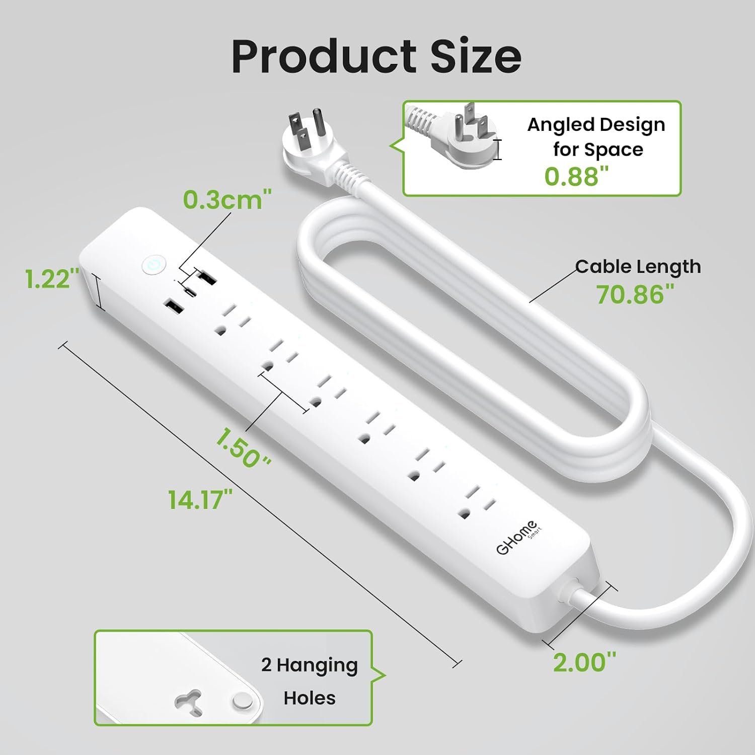 GHome Smart Power Strip with Energy Monitoring, 6 WiFi Outlets & 30W USB-C Fast Charging, Works with Alexa & Google Home, Flat Plug Power Strip, 2.4GHz WiFi Only, No Hub, 7.2ft Extension Cord - Image 8