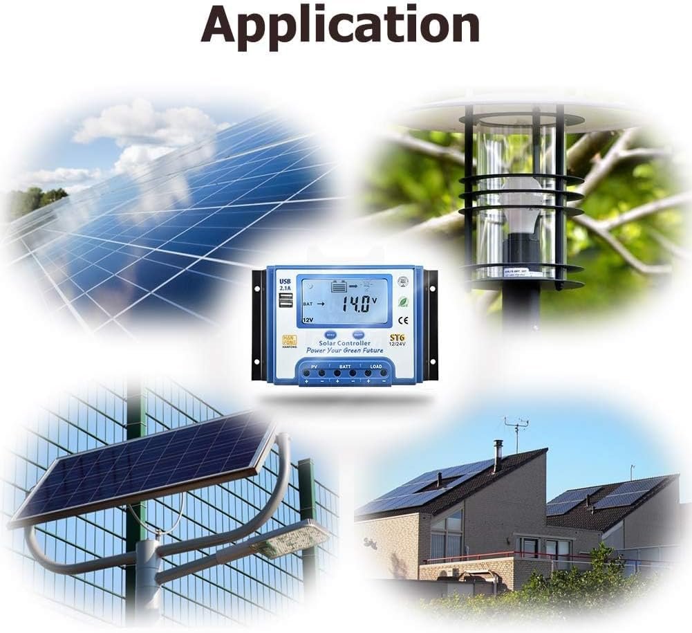 60A Solar Charge Controller 12V/24V Automatic Voltage Recognition Solar Panel Charging Discharge Regulator with Dual 5V USB Output Backlight LCD Display - Image 5