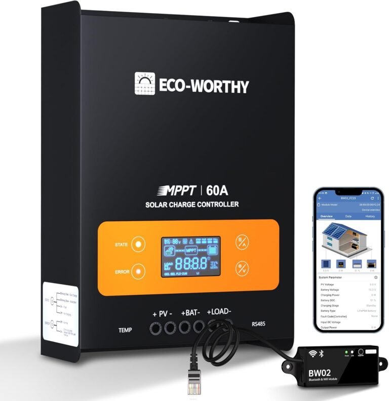 ECO-WORTHY 60A MPPT Solar Charge Controller with Bluetooth & WiFi | Max PV Input 150V,12/24/36/48V Solar Panel Regulator for Lead-Acid/Lifepo4 Battery in Solar System RV