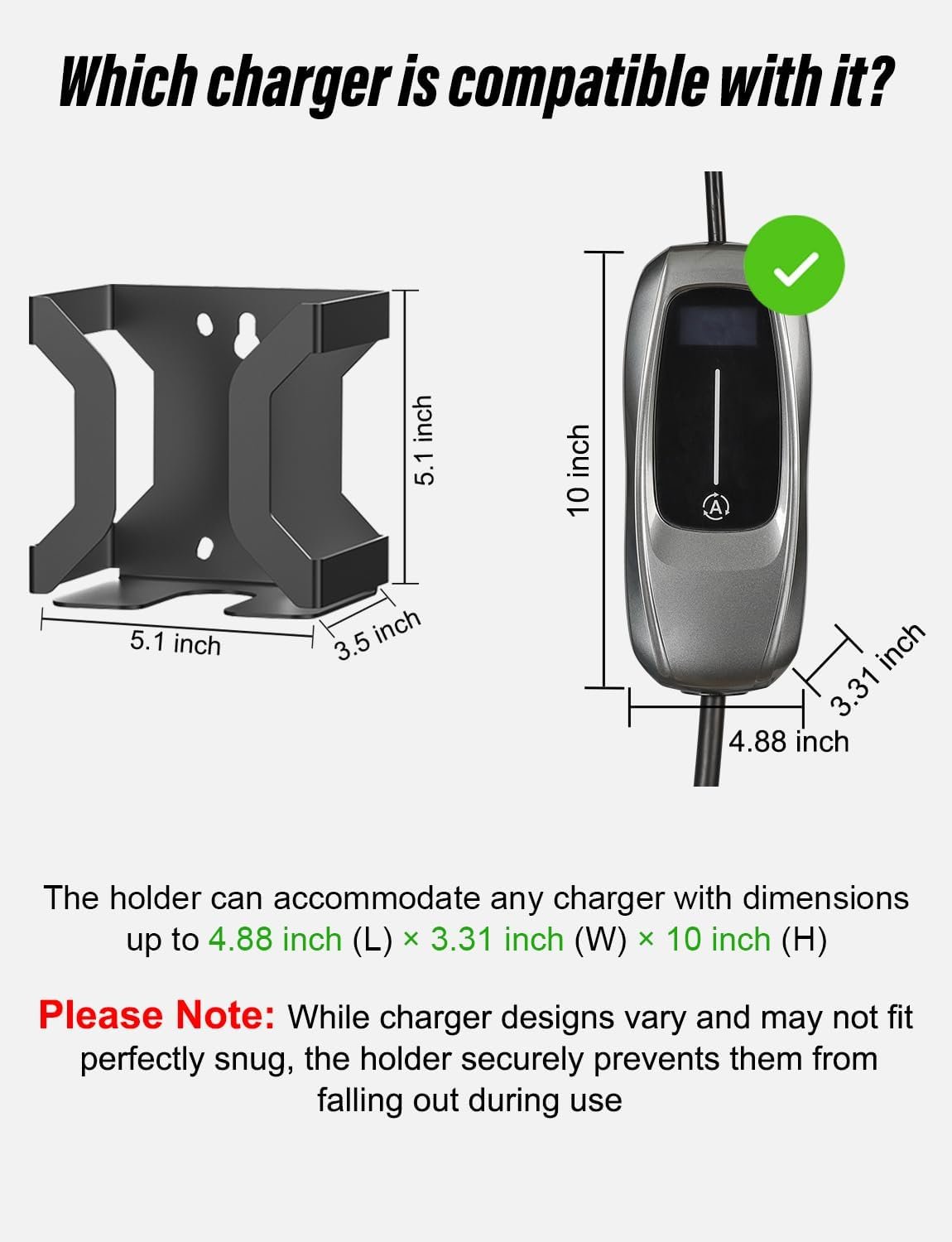 BMZX EV Charger Holder J1772, Wall Mount Kit for Electric Car Charger | SAE J1772 Cable Organizer, Nozzle Holster Dock & J-Hook for Charging Station - Image 5