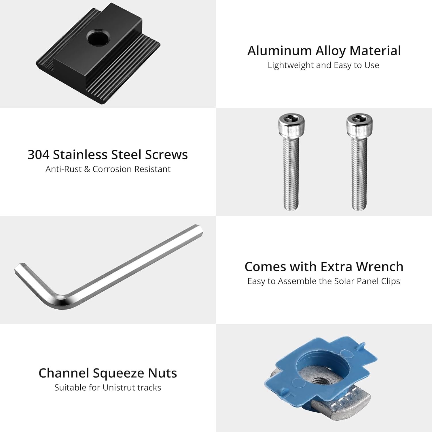 Anbte 20pcs Solar Panels Mid Clamps for Unistrut, 30mm/35mm, Black | Aluminium Solar Panel Brackets, Solar Panel Mounting Kit for Metal Roof, Tin Roof, Flat Roof, Sheet Roof, RV, Black - Image 2