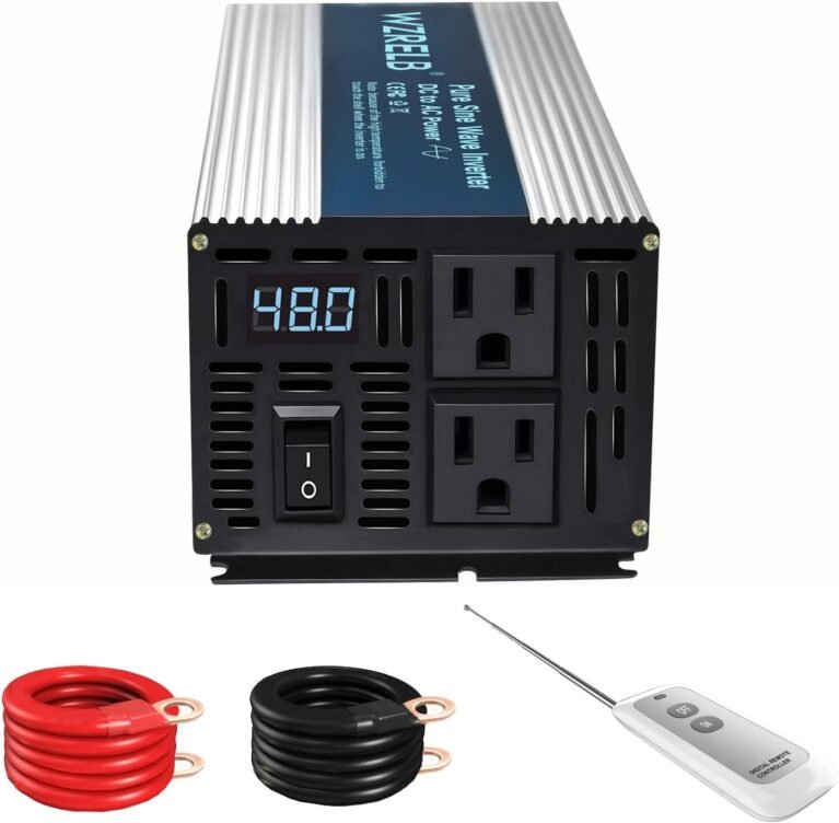WZRELB 1200W Pure Sine Wave Inverter 12V DC to 110V 120V AC Power Converter with LED Display, Remote Controller, Off-Grid Power Inverter 2400W Surge for Home, RV, Truck, Camping