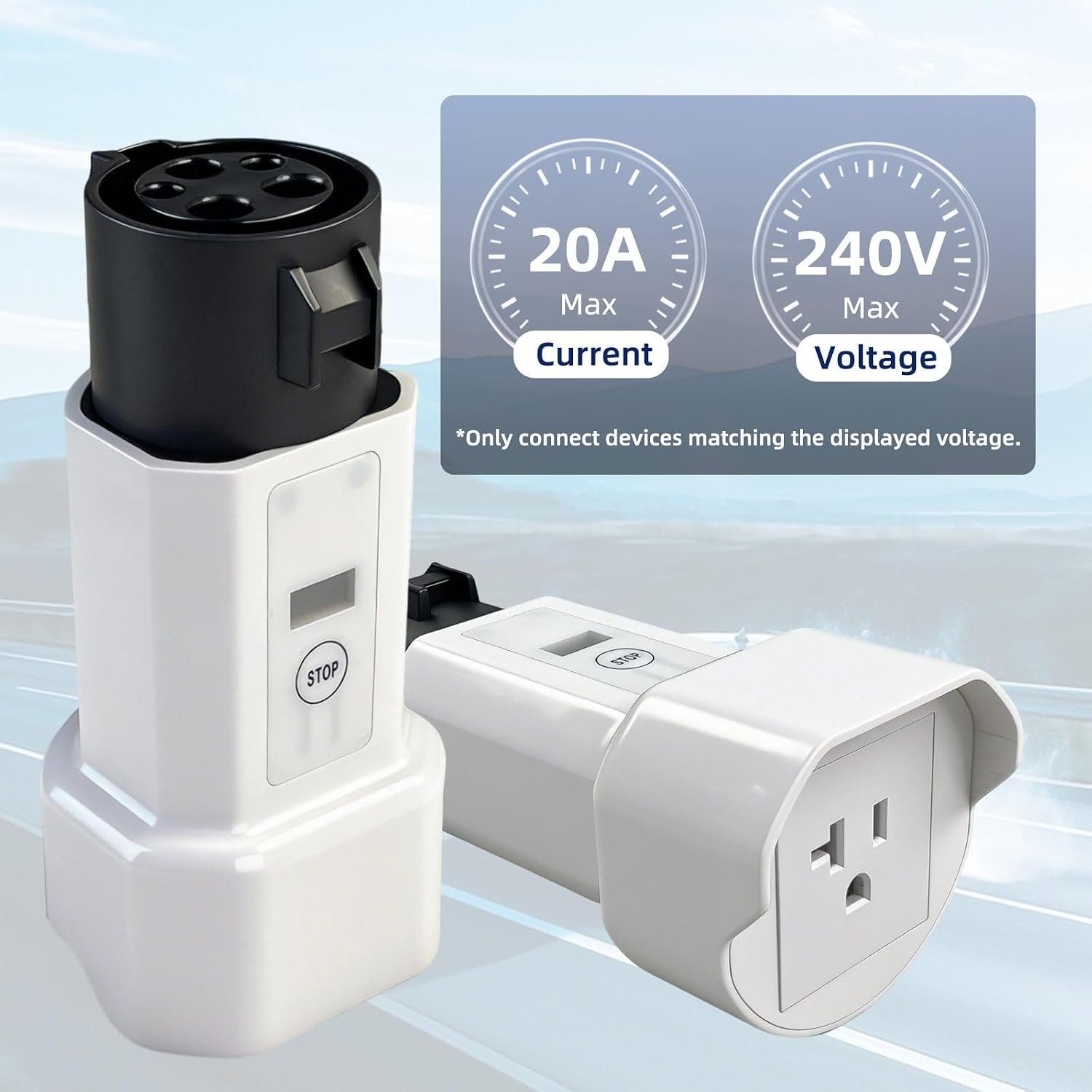 J1772 to NEMA 5-15/5-20 Socket Adapter, Portable EV Charging Station Discharge Converter, J1772 Charger Plug Tap for Charging E-Bikes and Scooters Can Accept AC 100~240V (with Display) - Image 2