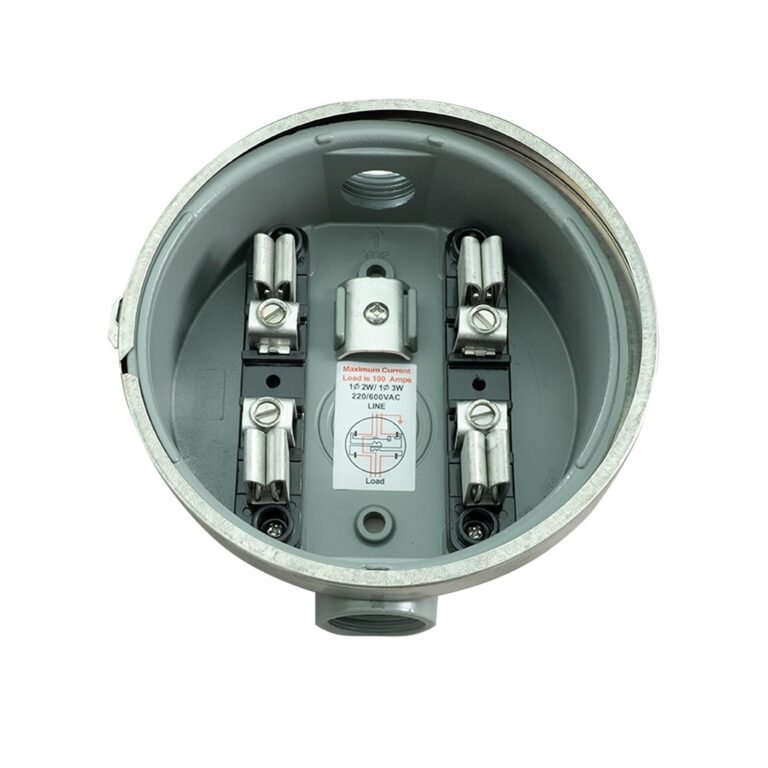 Round 100 Amp Meter Socket | 4 Jaw Meter Base, ANSI C12.7, 240V 3-Wire Ring Type with Horn Bypass, Overhead/Underground Feed for Residential & RV