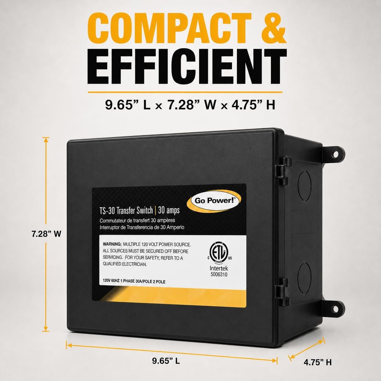 Go Power TS-30 30 Amp Automatic Transfer Switch, Dual Source Compatibility, Generator Delay Switch, Easy Installation, Compact Design - Image 6