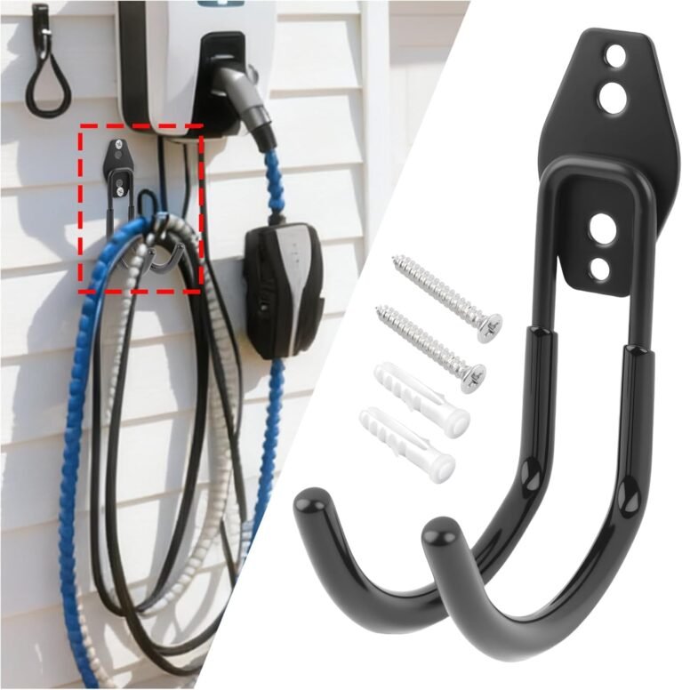 J Hooks EV Charger Holder Wall Mount,66LB Heavy-Duty EV Charging Cable Holder with Non-Slip Coating,Universal EVs Cable Holders as Garage Organizer for Indoor & Outdoor Use