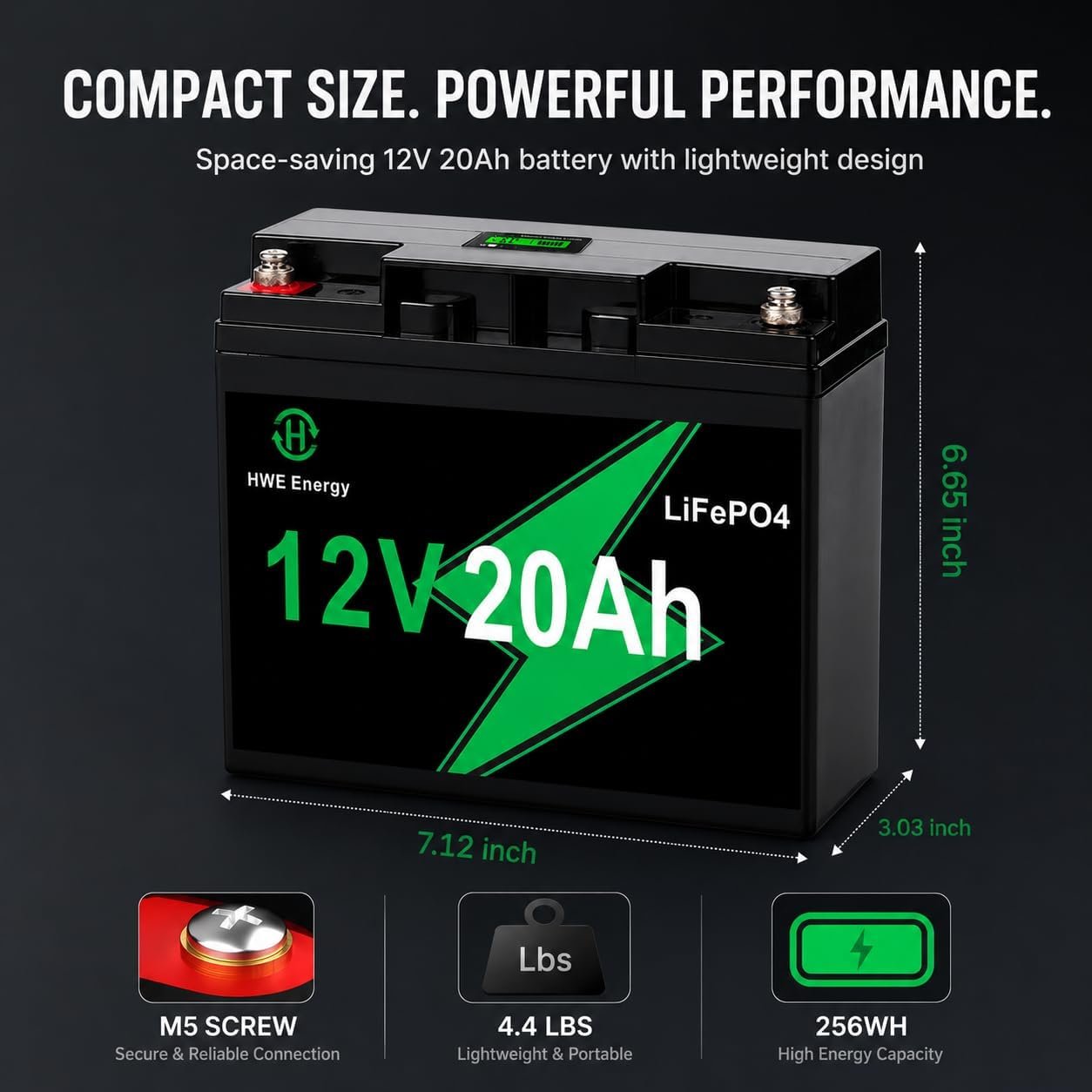 12V 25Ah LiFePO4 Rechargeable Battery for Fish Finder, Ride-on Toys, UPS | Voltage Display, 20A BMS, 5000+ Deep Cycle 12 volt Lithium Battery Replacement for 6FM20, Solar, Alarm System, RVs Backup - Image 4