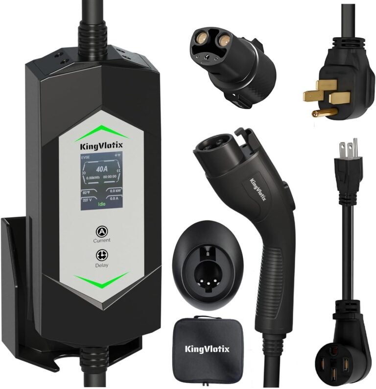 40 Amp Portable EV Charger, J1772/Tesla, NEMA 14-50, 25FT | 40A at 240V or 13A at 120V; for J1772 EVs and Tesla vehicles; includes NEMA 5-15 and NACS adapters; 25FT cable