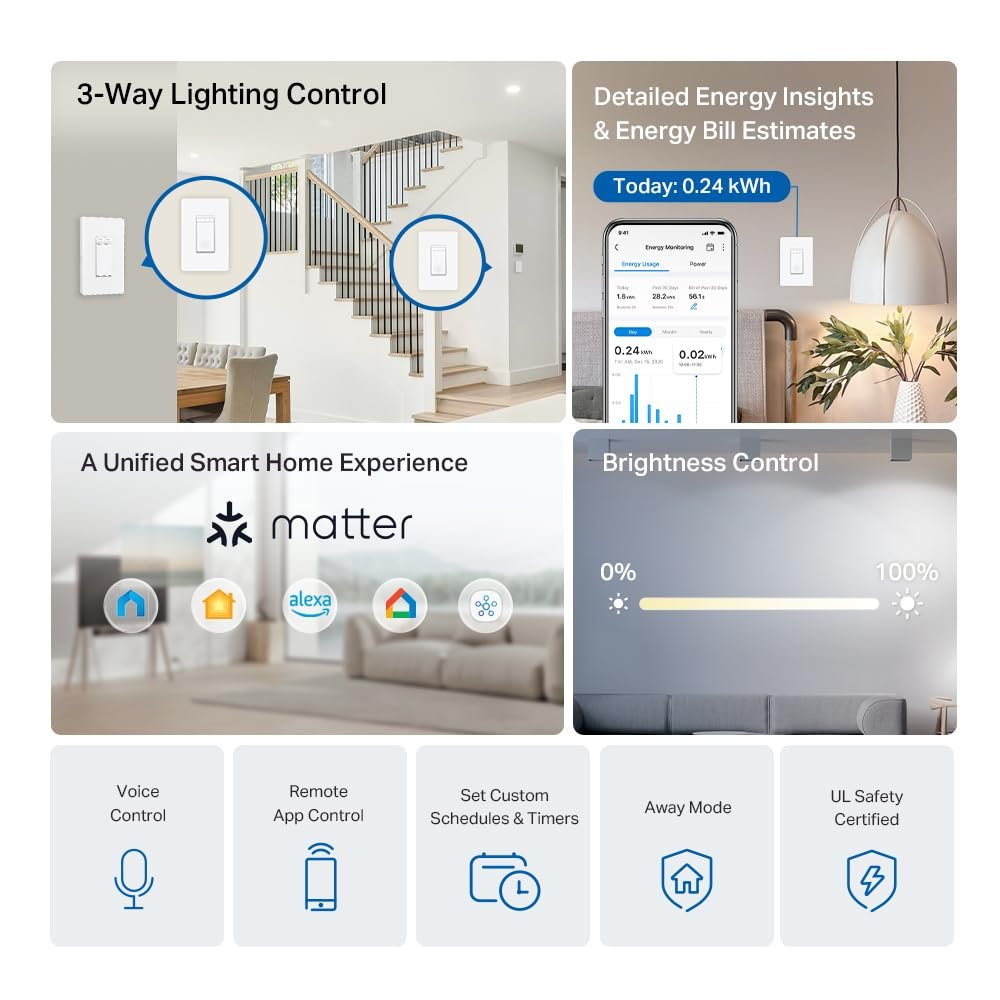 Tapo Matter Smart 3-Way Dimmer Switch Kit, S515D KIT | Energy Monitoring, Neutral Wire Required, Works with Alexa/Siri/Google Home/SmartThings, UL Certified, 2.4GHz Wi-Fi - Image 2