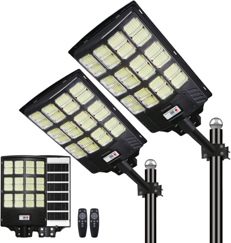 9500W Solar Street Lights Outdoor 2 Pack,60000 Lumens Commercial Solar Parking Lot Lights with Motion Sensor & Remote Control, IP67 Waterproof Dusk to Dawn LED Flood Light for Yard,Stadium,Driveway