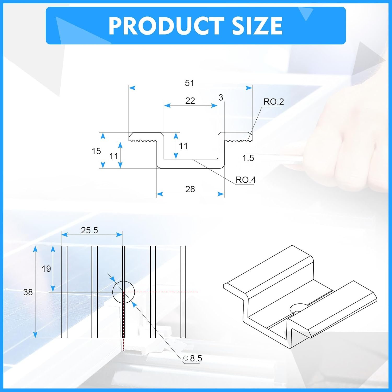 Zhengmy 100 Pack Solar Panel Mid Clamps 1.06 Inch Solar Panel Bracket Aluminium Mounting Accessories Aluminum Solar Mid Clamp for Solar Panel Mounting Solar Panel Mid Clamp - Image 2