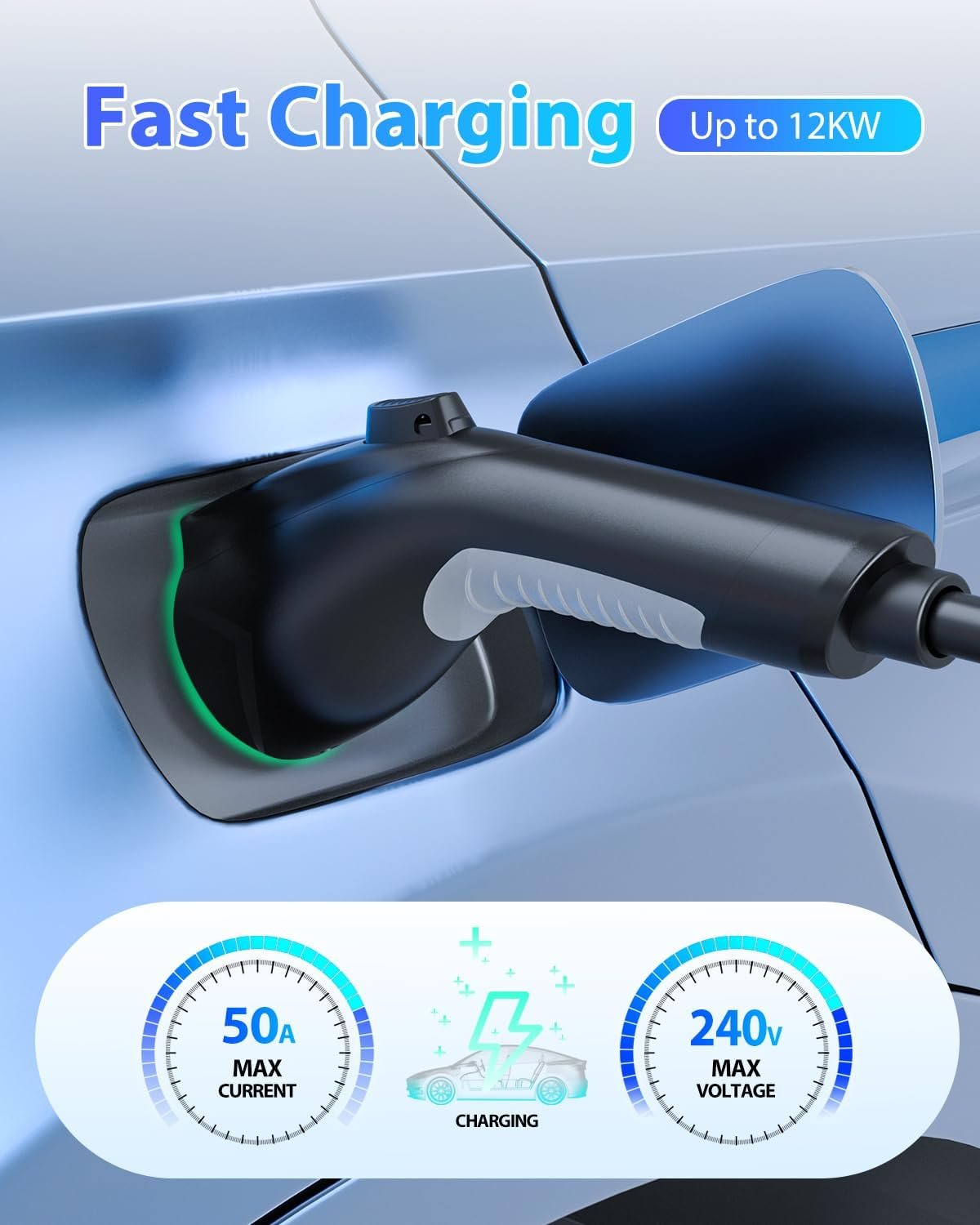 EV Charger Extension Cable, J1772 Extension Cable 50A 21FT Charging Cord for Electric Vehicle 110V-240V Compatible for All SAE J1772 Chargers (50A - 21FT) - Image 2