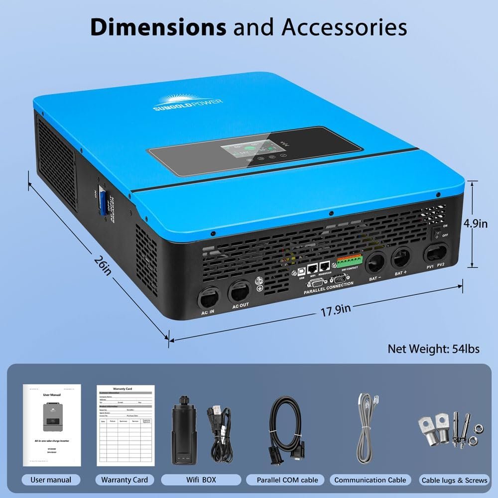 SUNGOLDPOWER 10000W 48V Solar Inverter, Built-in 2 MPPTs, Max 200A Battery Charging, Split Phase AC Input/Output 120V/240V(settable),Pure Sine Wave (BMS COMM) UL1741 SPH10048P - Image 8