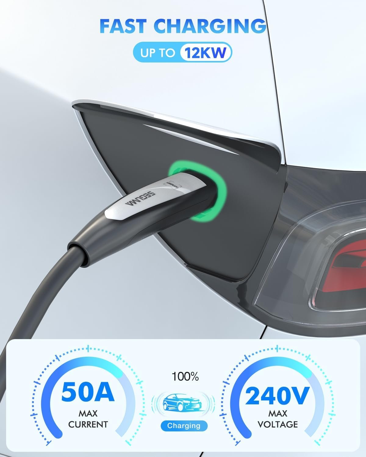 EV Charger Extension Cable for Tesla, 50Amp 40ft Up to 240V 12kW, NACS Plug EV Extension Cord for Tesla Wall Connector/Destination Charger, Compatible with Model Y/X/3/S (Not Fit Tesla Mobile Charger) - Image 2