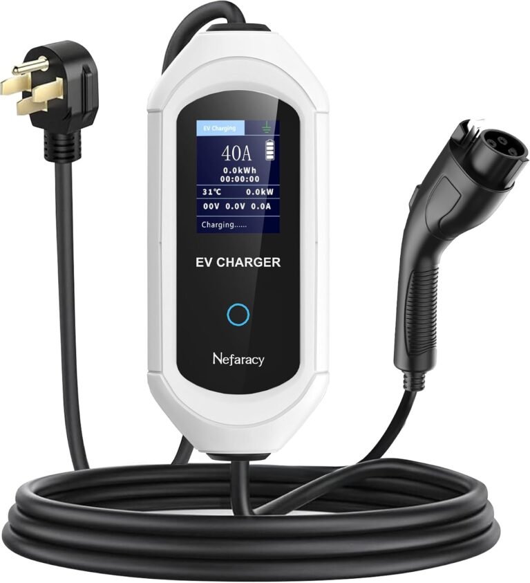 Portable Level 2 EV Charger 40A 240V with 27FT Cable & NEMA 14-50 Plug | LCD Display & App Control Home Electric Vehicle Charging Station for All J1772 Cars Indoor and Outdoor Charging