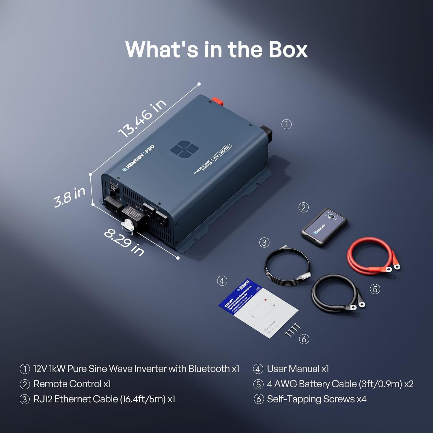 Renogy Pro 1000W Pure Sine Wave Inverter 12V to 120V, 92% High-Efficiency | Low Idle Power Inverter with Bluetooth, AC Outlet, Remote Control & 45° Terminals for RV, Truck, Solar, Off-Grid, Cabin - Image 7