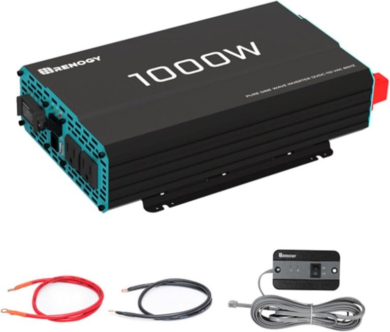 Renogy Inverter P2 1000W Pure Sine Wave Inverter 12V DC to 120V AC, Off-Grid Solar Power Converter for Home, RV, Truck, with Built-in 5V/2.1A USB Port, AC Hardwire Port, Remote Controller | Off-Grid Solar Power Inverters for Vehicles with AC Outlet, 5V/2.1A USB, Hardwire Port, Remote Controller, Surge 2000W