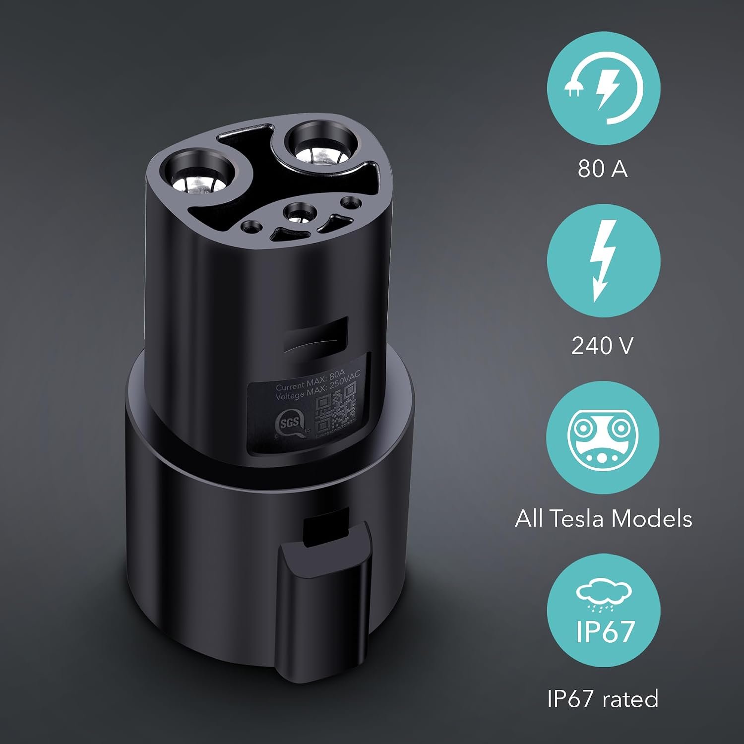 Lectron J1772 to Tesla Adapter 80 Amp (240V) - EV Charging Adapter Compatible with Tesla Model S/3/X/Y/Cybertruck and All Electric Vehicles in the NACS Alliance (Black) - Image 2