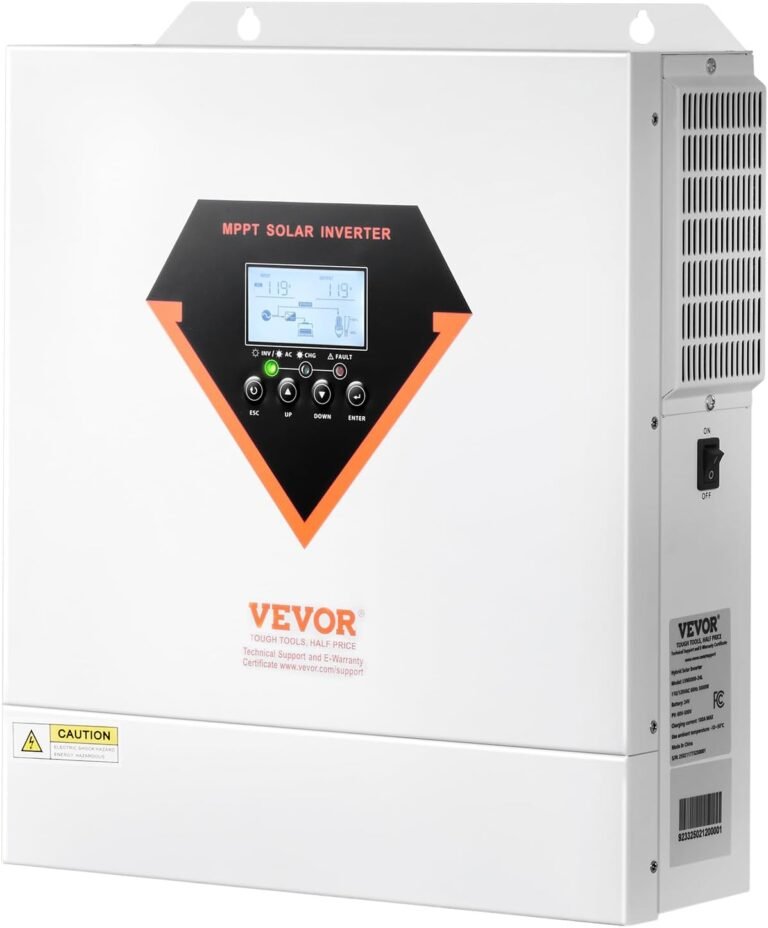 VEVOR Hybrid Solar Inverter 3000W Single Phase Pure Sine Wave Inverter | for Off-Grid System Lead Acid Lithium Battery, 24V DC to 110/120V AC, Built-in 100A MPPT Solar Charge Controller, LCD Display