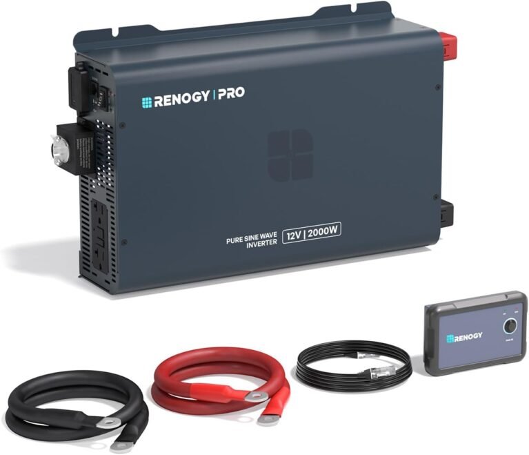 Renogy Pro 2000W Pure Sine Wave Inverter 12V to 120V, 92% High-Efficiency | Low Idle Power Inverter with Bluetooth, GFCI AC Outlet, Remote Control & 45° Terminals for RV, Truck, Solar, Off-Grid, Cabin