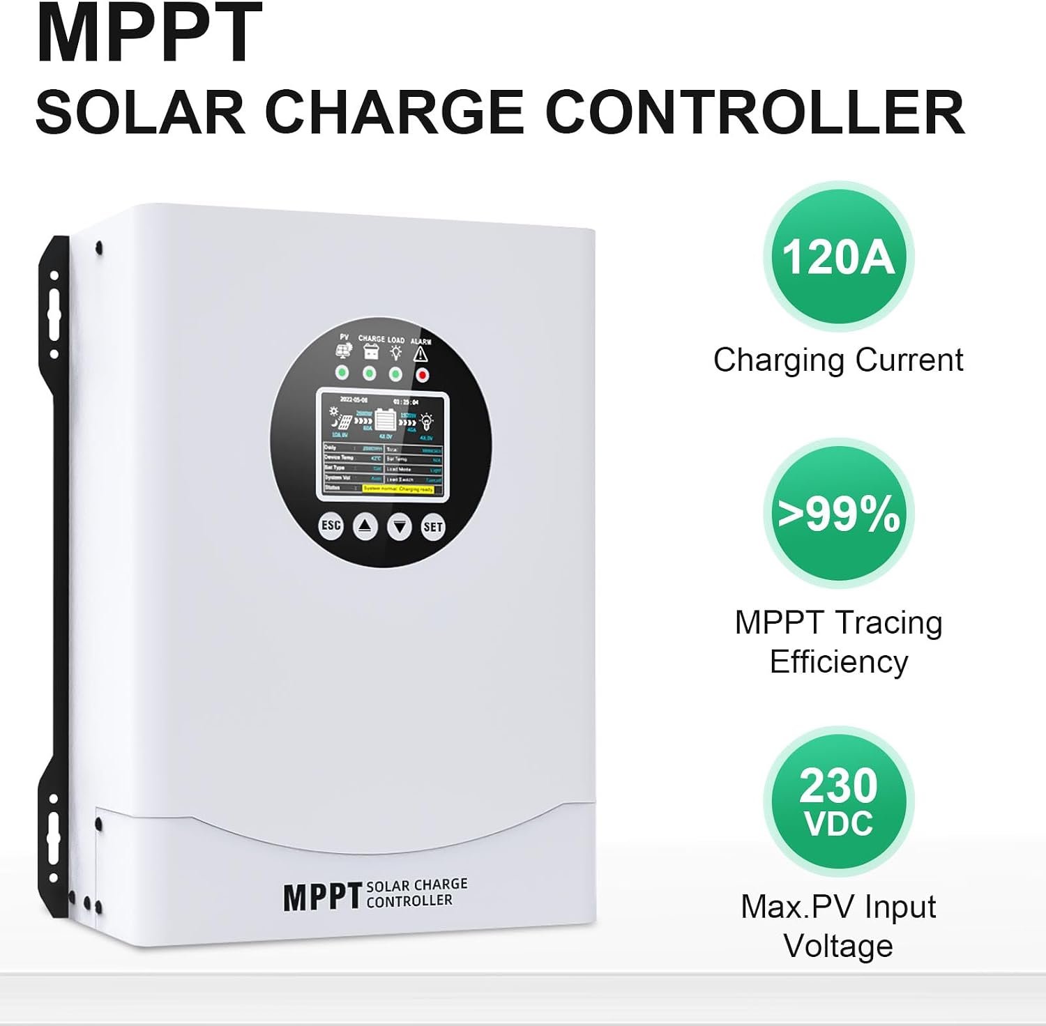 120A MPPT Solar Charge Controller, 12V 24V 36V 48V 60V 72V 84V 96V Battery System Auto , Solar Panel Charge Controller Regulator, LCD Display,Max Input PV 230V for FLD,LiFePO4,SLD,Gel,AGM - Image 2