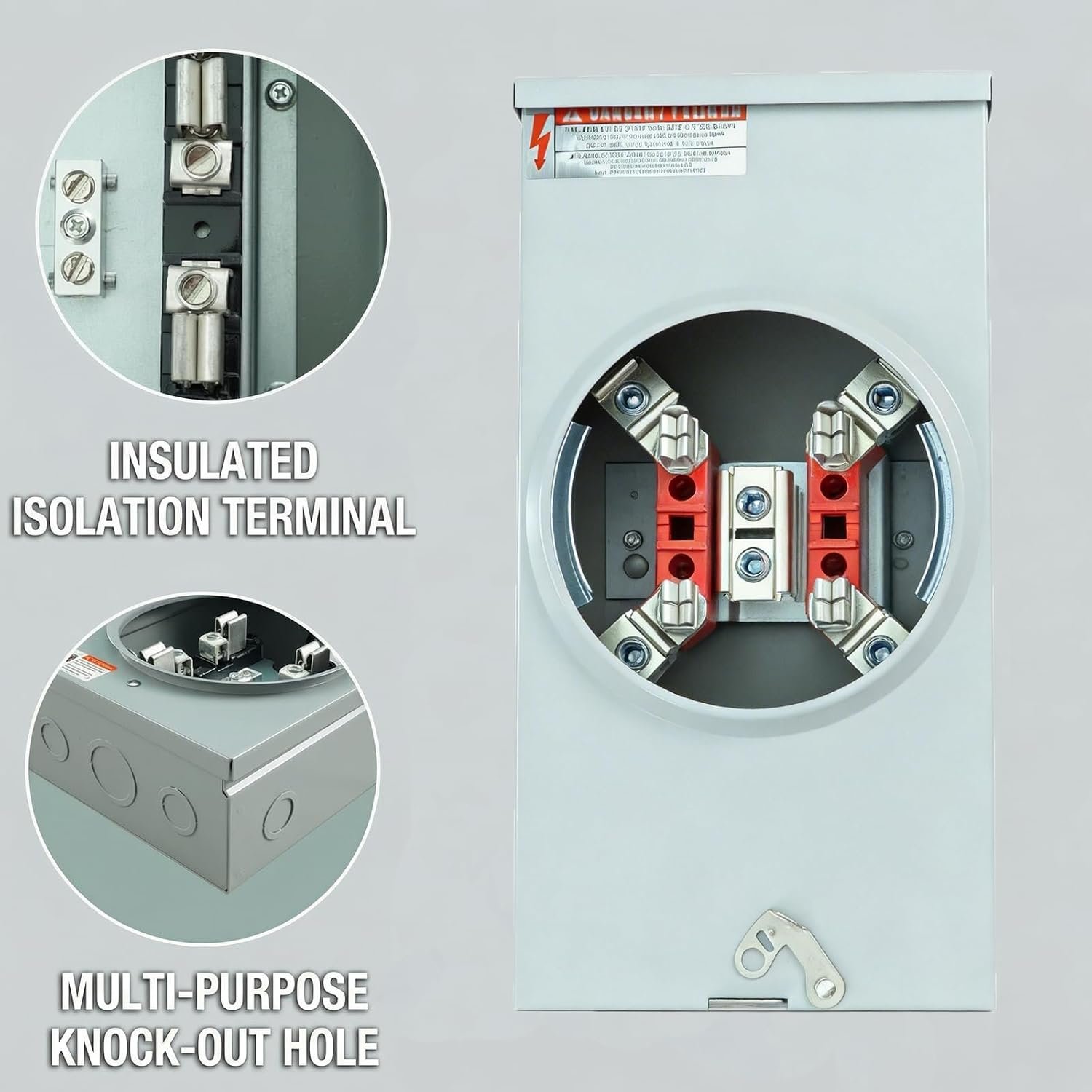 Square 200 Amp Meter Socket | 4 Jaw 600V 3-Wire Ringless Type with Horn Bypass, Overhead/Underground Feed, ANSI C12.7 Compliant for Residential & RV - Image 3