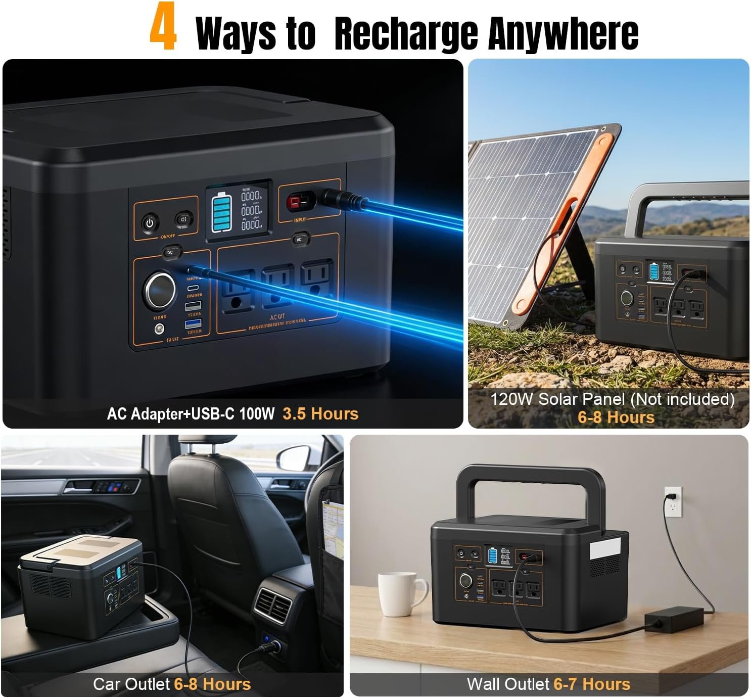 Portable Power Station 650W (1200W Peak), 576Wh Solar Generator | LiFePO4 Battery 3.5 Hour Fast Charging for Home & Emergency Backup, Hurricane, CPAP (Solar Optional) - Image 5
