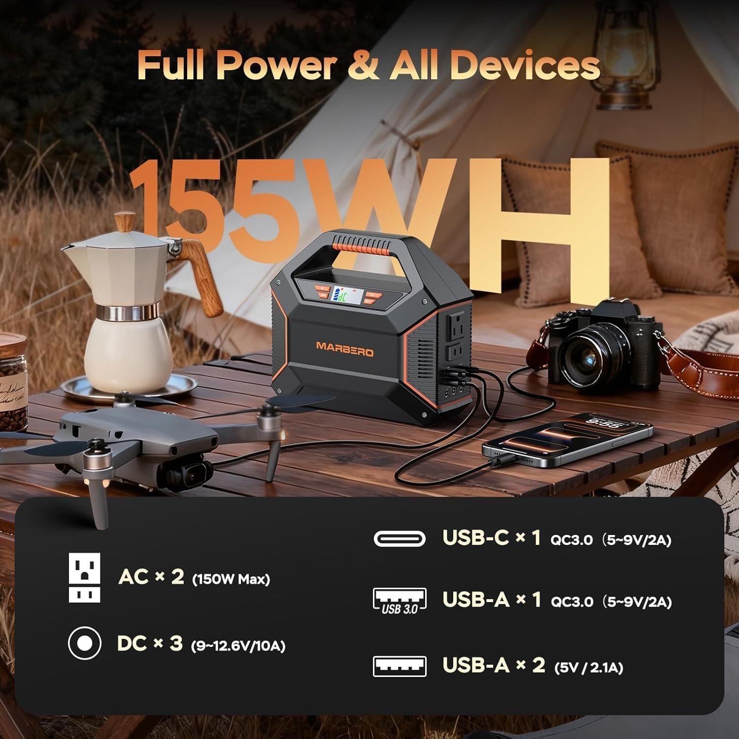 MARBERO 155Wh Solar Generator with Solar Panel Included 30W Solar Panel Kit | Solar Powered Generator 150W Surge Portable Power Station with Solar Panel for Camping Home Emergency Blackout Outdoor Hiking - Image 2