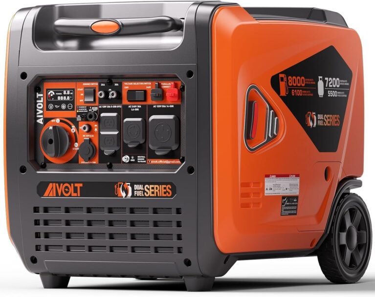 AIVOLT 8000W Dual Fuel Inverter Generator 50A RV Generator | Dual Fuel Ready, 120V/240V, Super Quiet 62 dBA, Clean Inverter Power, CO Auto-Shutoff, Electric Start, Portable with Wheels