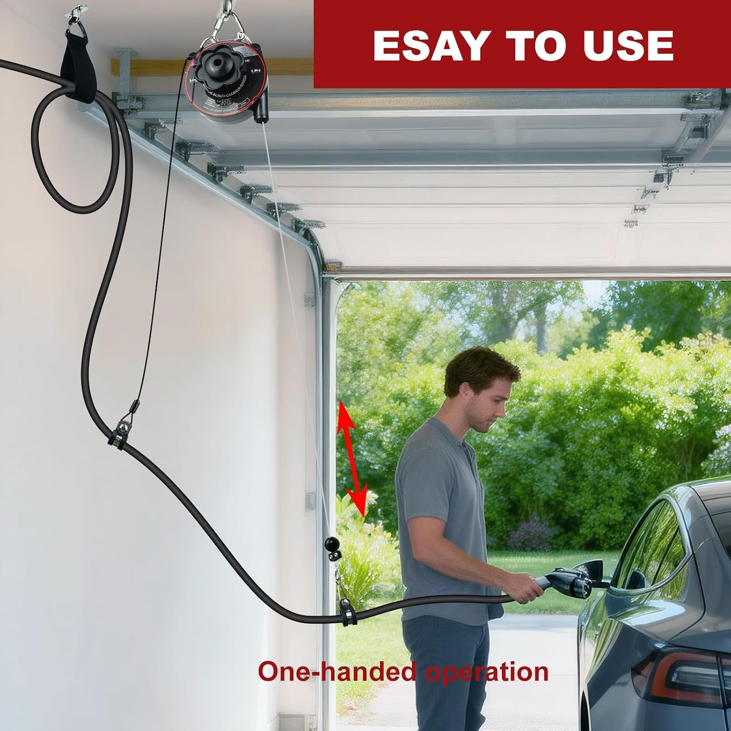 EV Charger Cable Retractor, Universal EV Charger Retractable Cable Management System, Garage Charging Cable Organizer for All Level 2 Chargers-Mounts to Ceiling and Wall - Image 7
