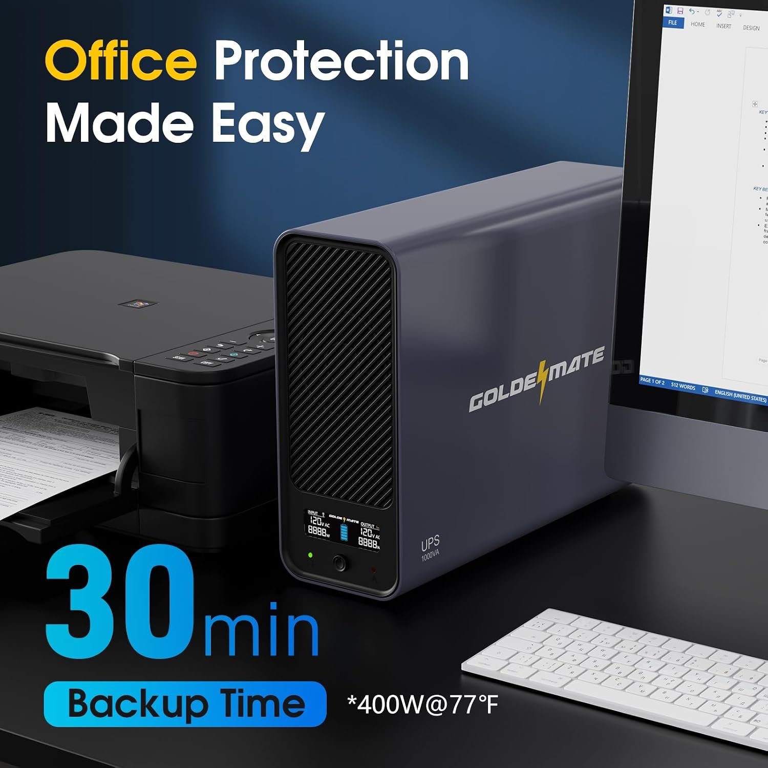 GOLDENMATE 1000VA/800W Lithium UPS Battery Backup & Surge Protector, Gray | Pure Sine Wave, 8 Outlets, Color LCD, 230Wh LiFePO4 Backup Battery, Uninterruptible Power Supply for PC/Internet/Home Office - Image 8