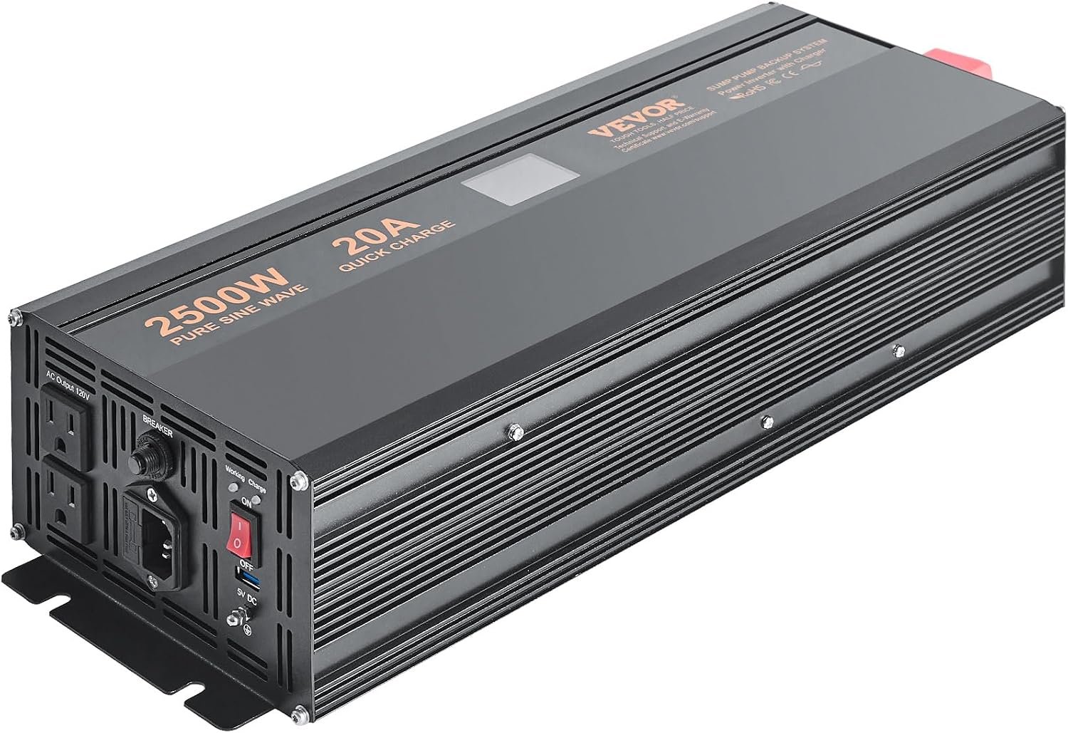 VEVOR 2500W Sump Pump Battery Backup System LCD Display Corded Auto Switch | Automatically Shifts to Inverter Power, Uninterrupted Operation, Battery Backup Inverter, for Emergencies & Power Failures - Image 11