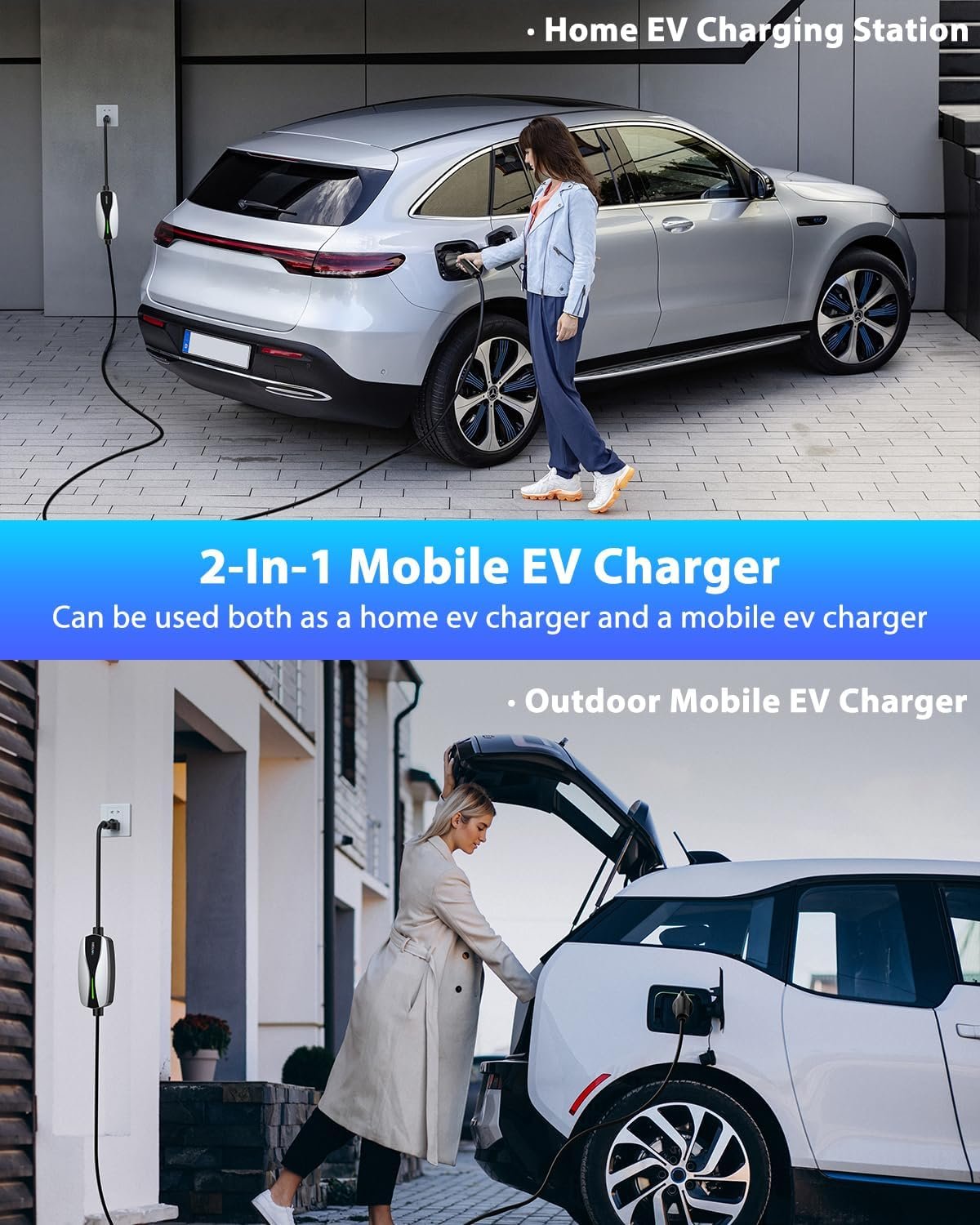 SEGUMA Level 1/2 EV Charger 16Amp Electric Car Charger for J1772 BEVs/PHEVs | 25FT Cable, NEMA 6-20 Plug and NEMA 5-15 Adapter, 110V-240V, Home Mobile EV Charging Station, Silver - Image 6