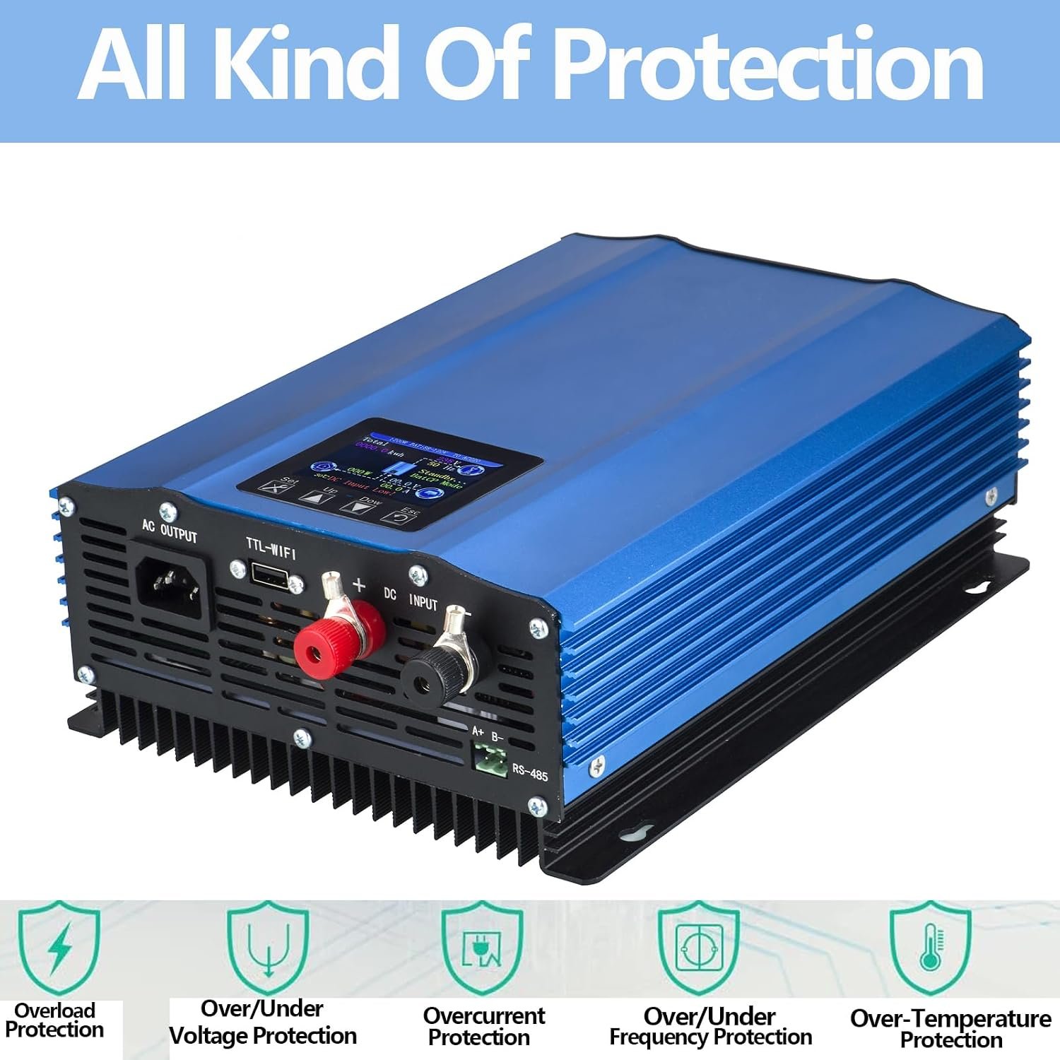 TINGEN 1200W Grid Tie Inverter, Pure Sine Wave | DC 55-90V to AC 90-140V, LCD Display, MPPT Solar Power, For 48V Battery - Image 3