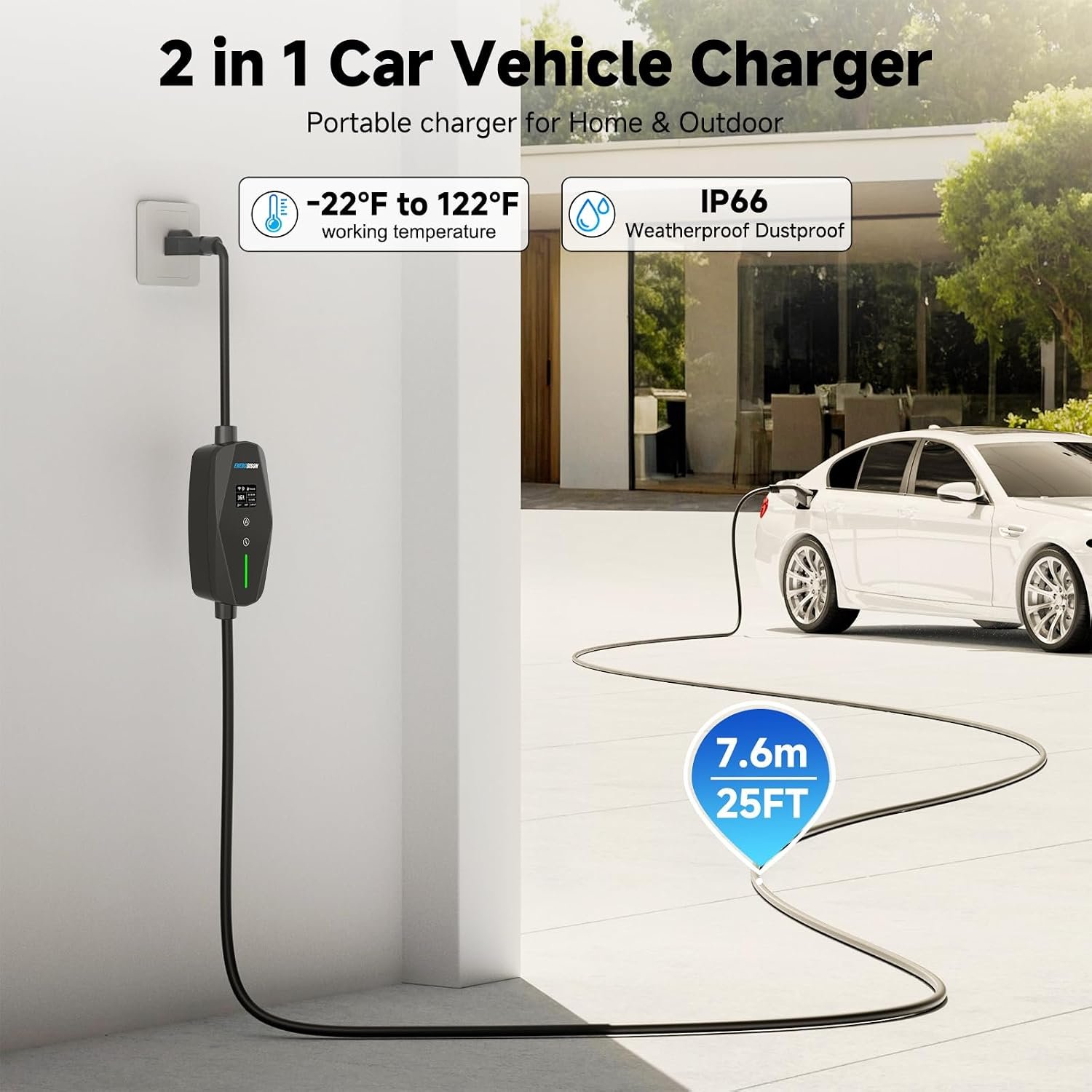 Level 1&2 Portable EV Charger (WiFi) with App Control, 8-16Amp Adjustable Current & Timer, 110V–240V, NEMA 5-15 & 6-20 Plug, 25Ft EV Charging Cable, J1772 Electric Car Charger for All PHEV/EV - Image 6