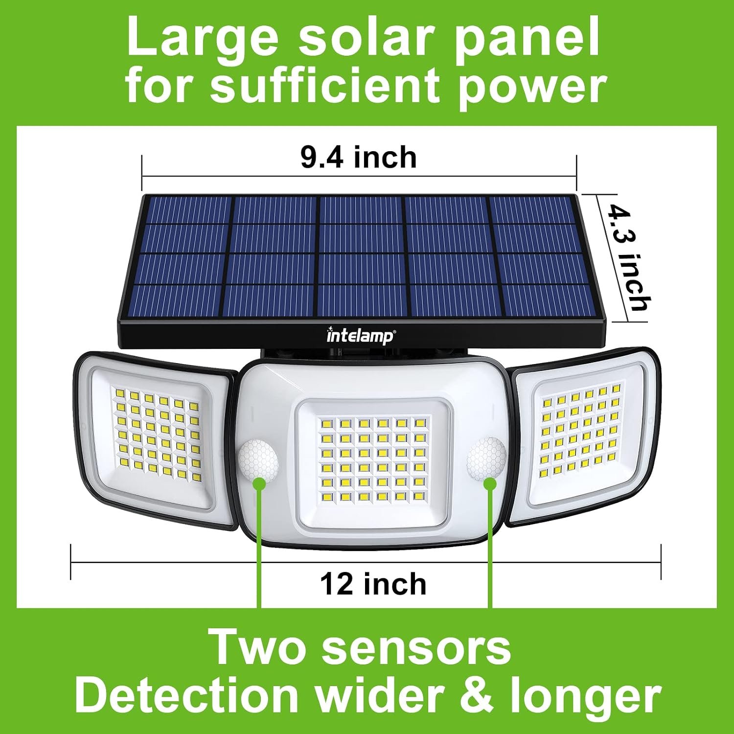 intelamp Solar Outdoor Lights, Motion Sensor with Dual Sensors Waterproof | Solar Flood Lights 270°Wide Angle for Outside with 3 Modes - Image 3