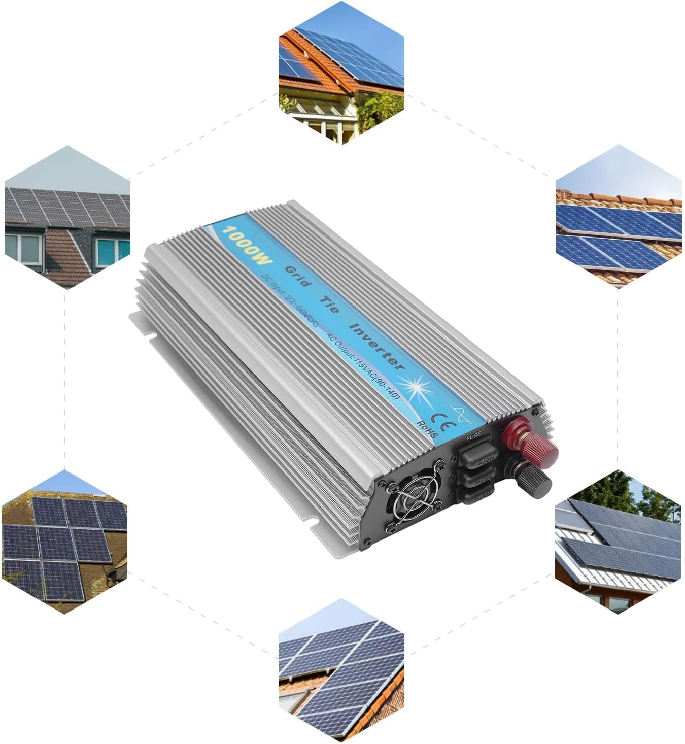 1000W Solar Grid Tie Inverter, MPPT Pure Sine Wave, Solar Powered Reversing Converter, High Efficiency, 22-50VDC Input AC90-140V Output for 36V Solar Panel/Battery - Image 5