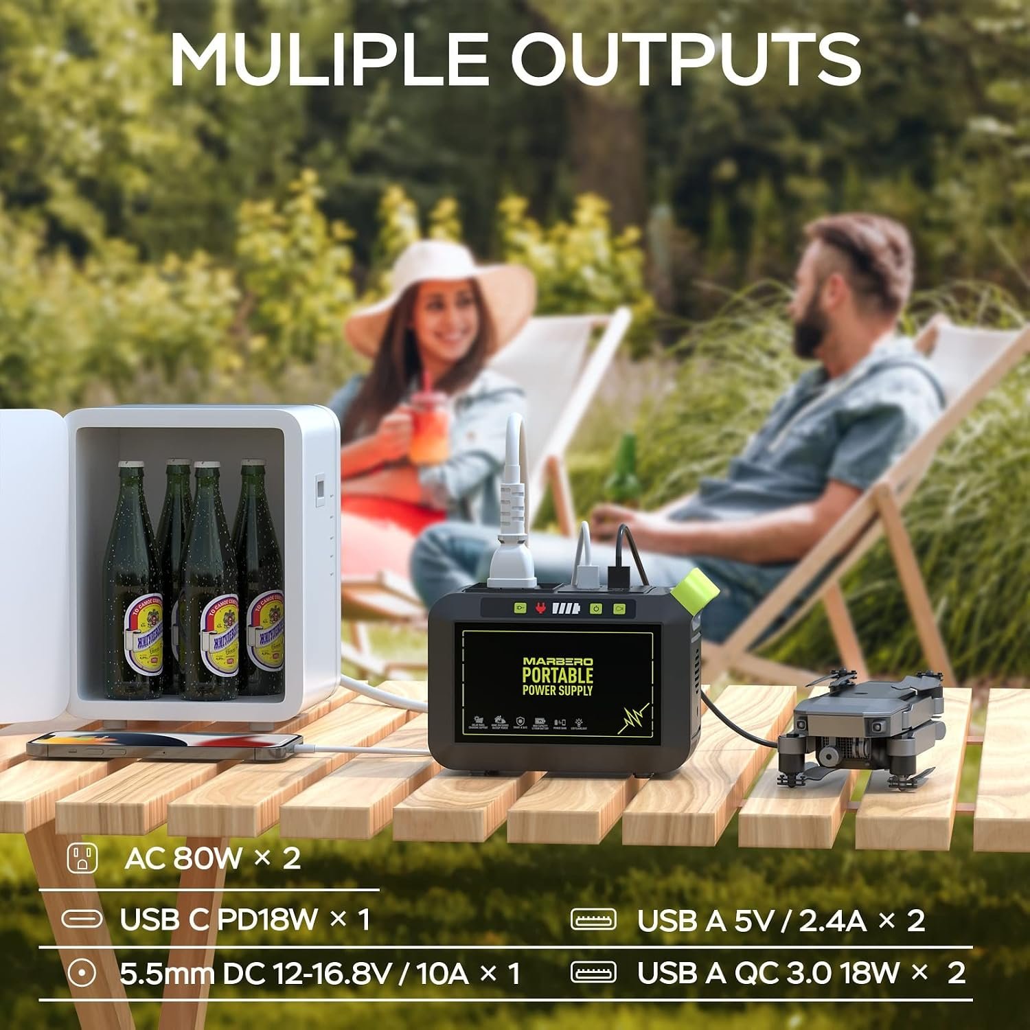 MARBERO Portable Power Station 88Wh, 120W Surge, Solar Generator 24,000mAh | Power Bank with AC Outlet 110V Portable Generator, 8 Output Ports for Camping Home Backup Outdoor Emergency Hunting Fishing - Image 2