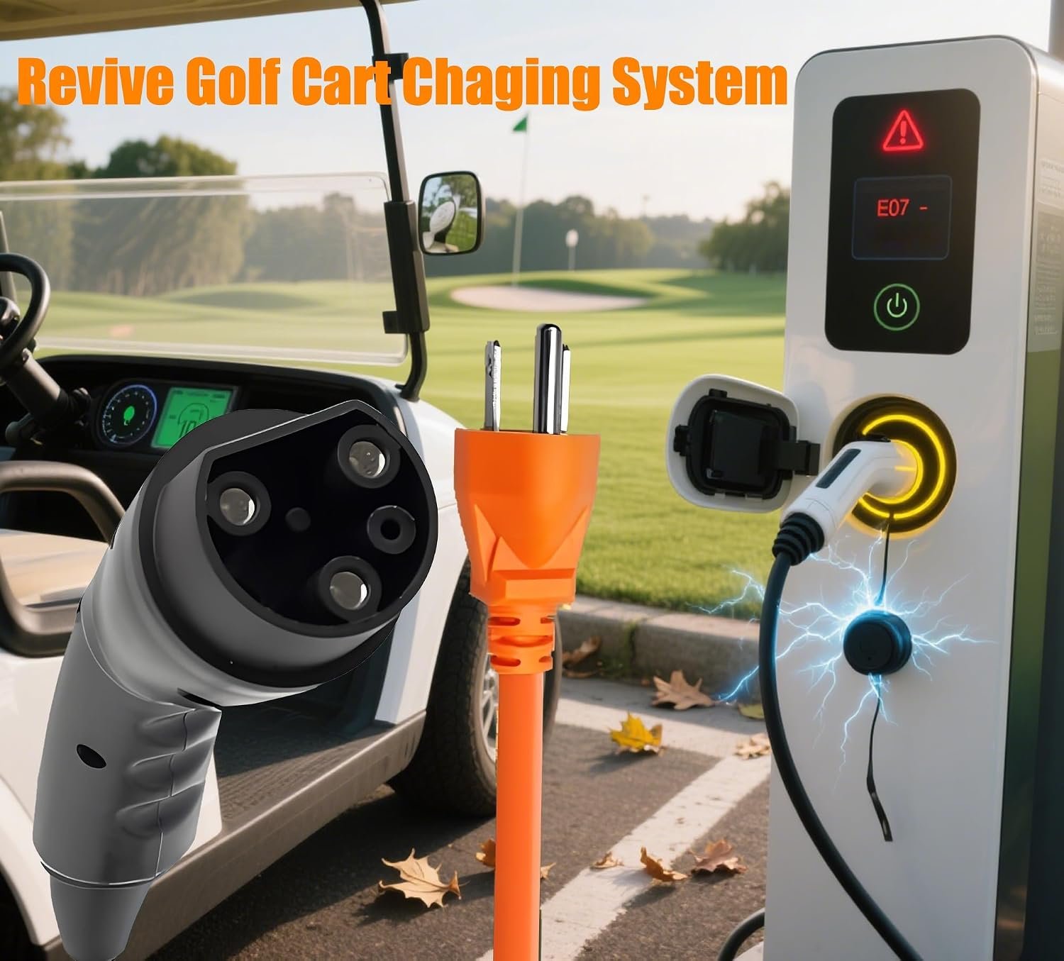 RQG 48V Golf Cart Charger Cord, 10FT 120V 3-Pin Golf Cart Charger Power Cord Cable Assembly Replacement Fits ICON EV Evolution D5 Maverick Golf Cart Accessories, Part 2.04.0620 - Image 4