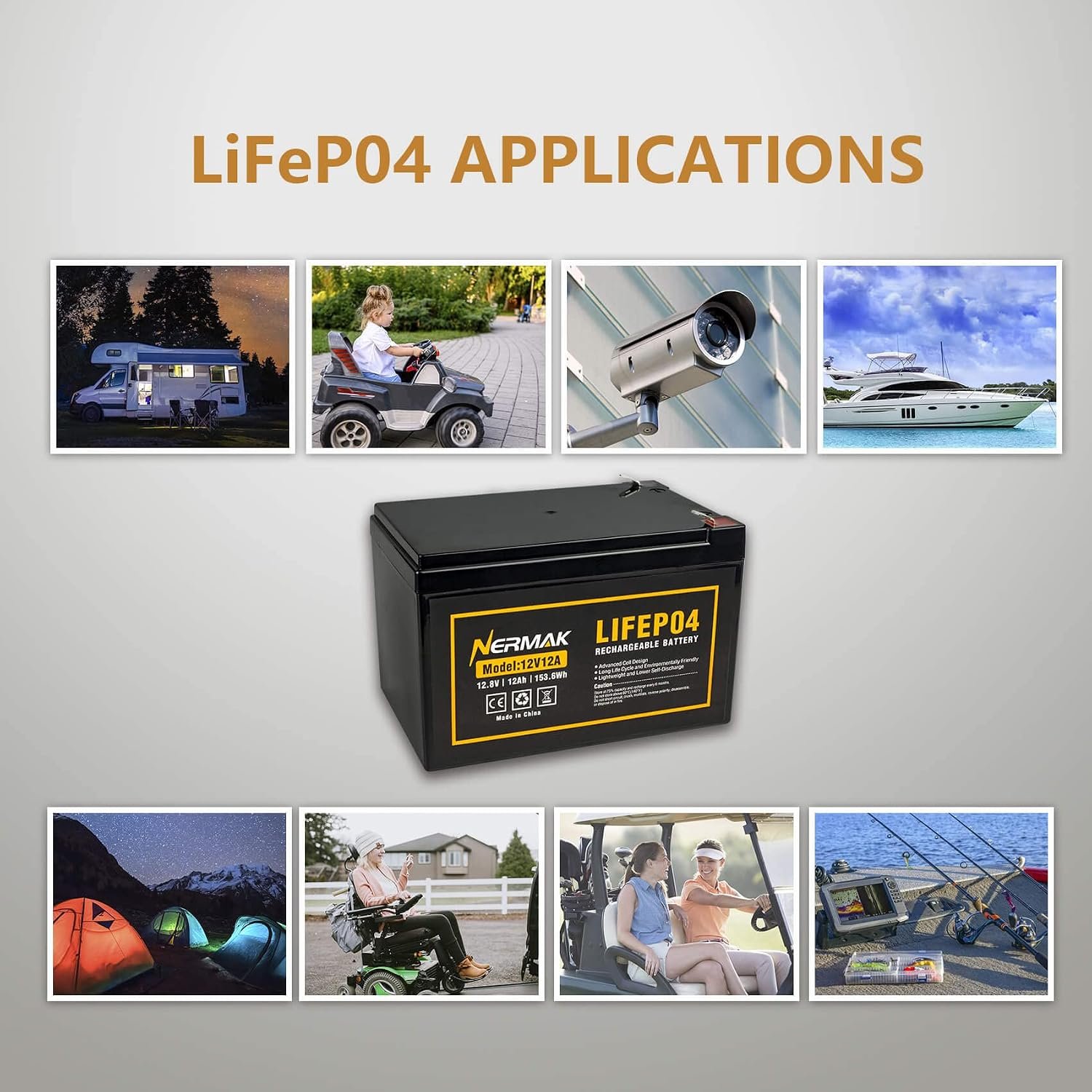 NERMAK 12V 12Ah LiFePO4 Deep Cycle Battery, 2000+ Cycles Lithium Iron Phosphate Rechargeable Battery for Power Wheels, Fish Finder, Solar and More, Built-in 15A BMS - Image 6