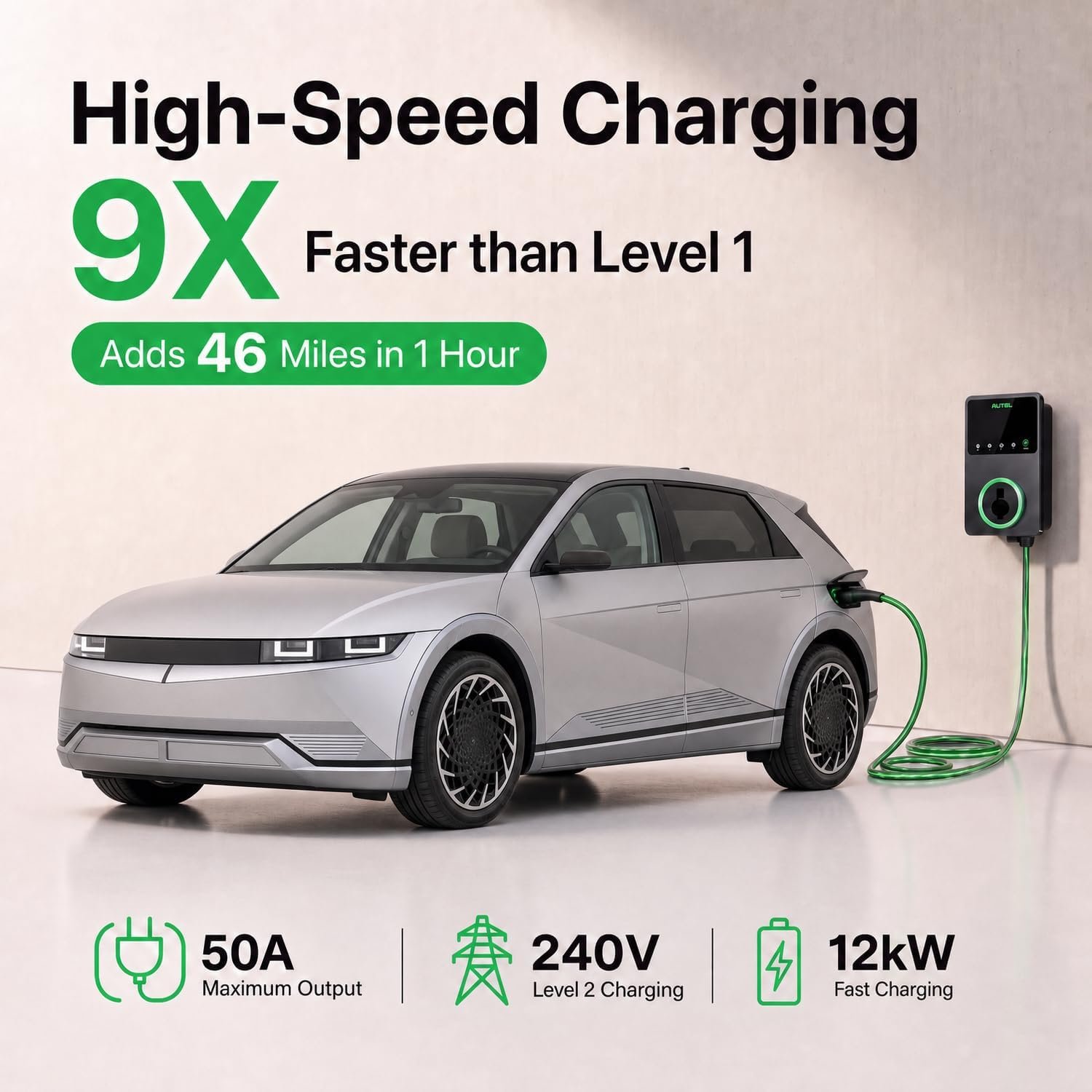 Autel 50A Level 2 EV Charger, 240V Hardwired J1772, WiFi Bluetooth, 25ft | Smart home charging with app control, WiFi and Bluetooth connectivity, 25-ft cable, and indoor or outdoor installation - Image 2