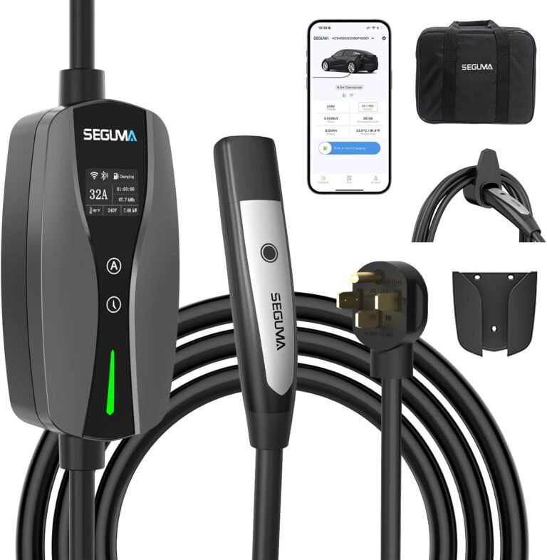 SEGUMA Level 2 EV Charger for Tesla, 32A Wi-Fi/App ETL Certified for NACS | NEMA 14-50, Adjustable Current, Timing Delay, 25FT, 240V 7.68kW, Portable Electric Car Charger, NACS EV Chargers, Black