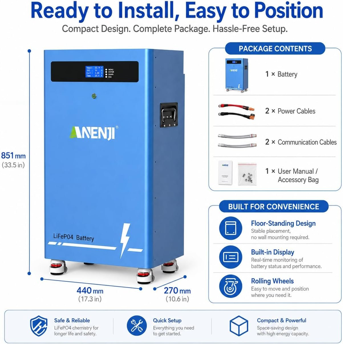 51.2V 300Ah LiFePO4 Lithium Battery, 15.36kWh 48V Solar Battery with Built-in 200A BMS, CAN/RS485 Communication, Deep Cycle Battery for Home Energy Storage, RV, Off-Grid - Image 7