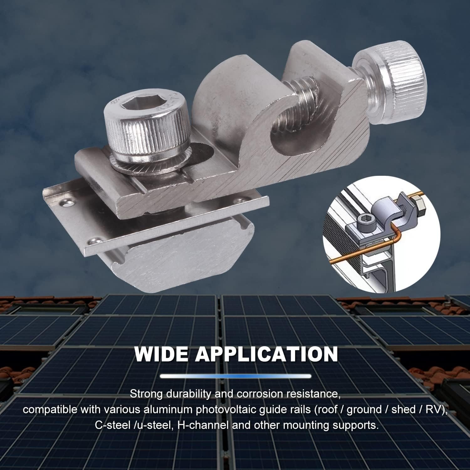 5Sets Solar Panel Grounding Lugs Solar Mounting System Metal Grounding Clips PV Grounding Clip Cable Solar Panel Clamps for Bare Wire and Pipe - Image 5