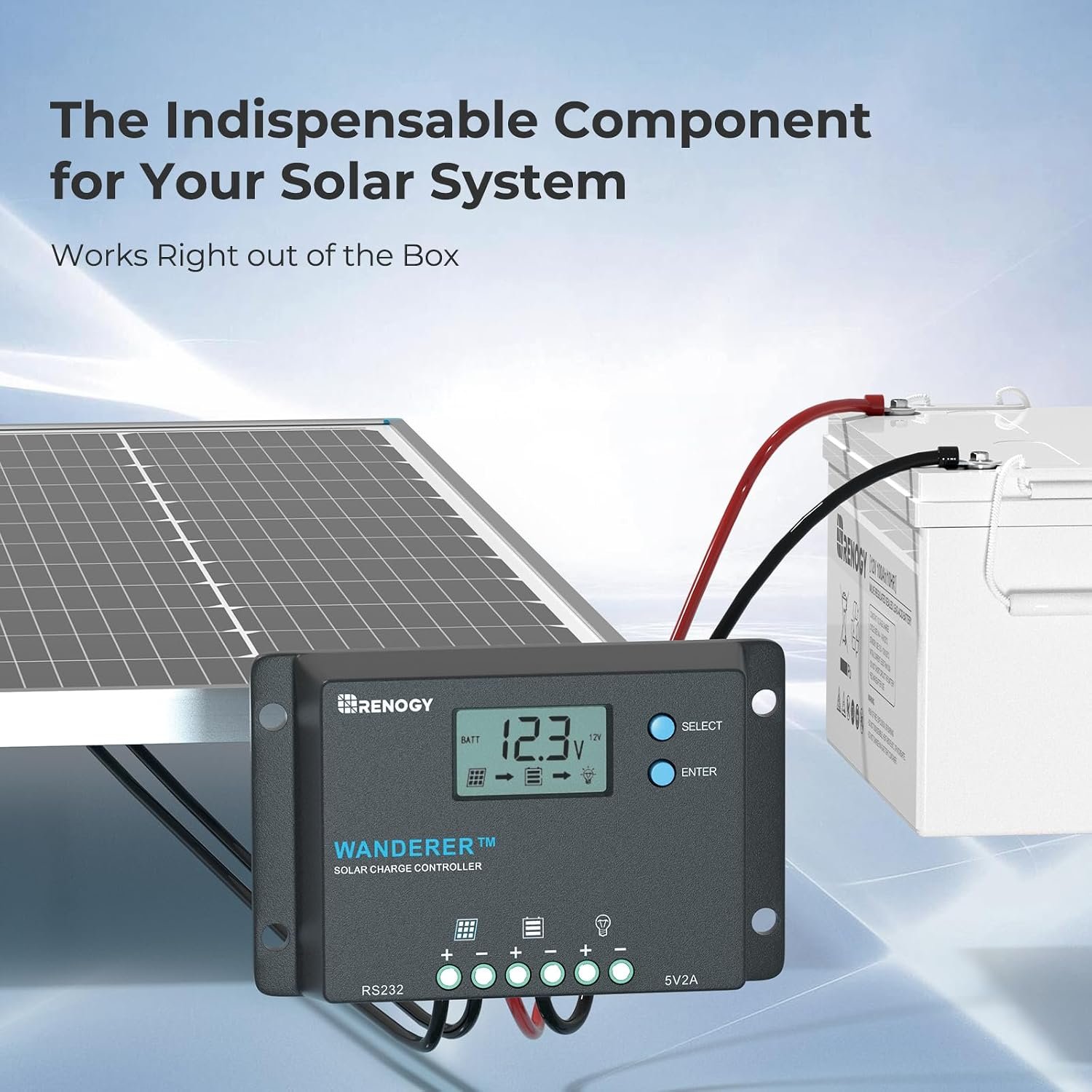 Renogy 12/24V 10A Wanderer PWM Solar Charge Controller for Solar Panels | 50V PV input, AGM/Gel/Flooded (auto), Li (manual), LCD, overcharge/ short protection, negative ground, temp comp, for RVs - Image 9